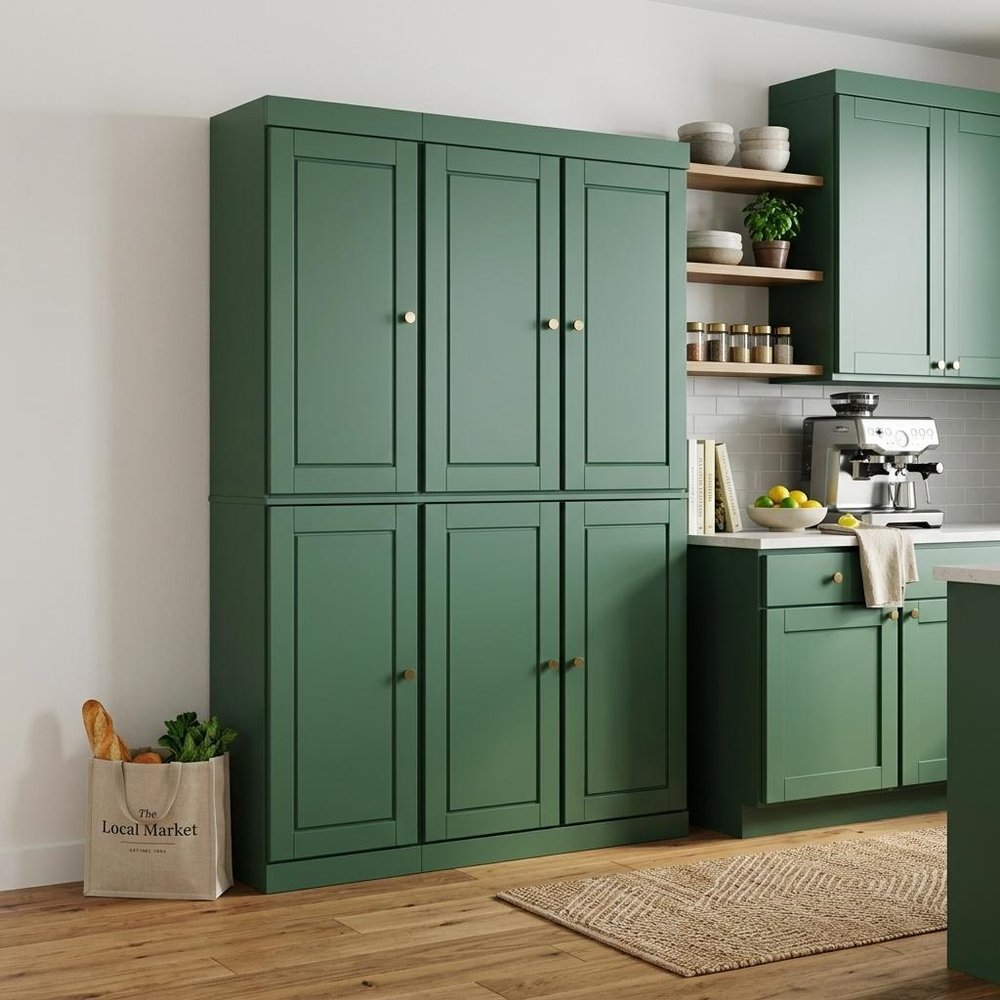72" Green Solid Wood Six Door Two Drawer Pantry Or Storage Closet