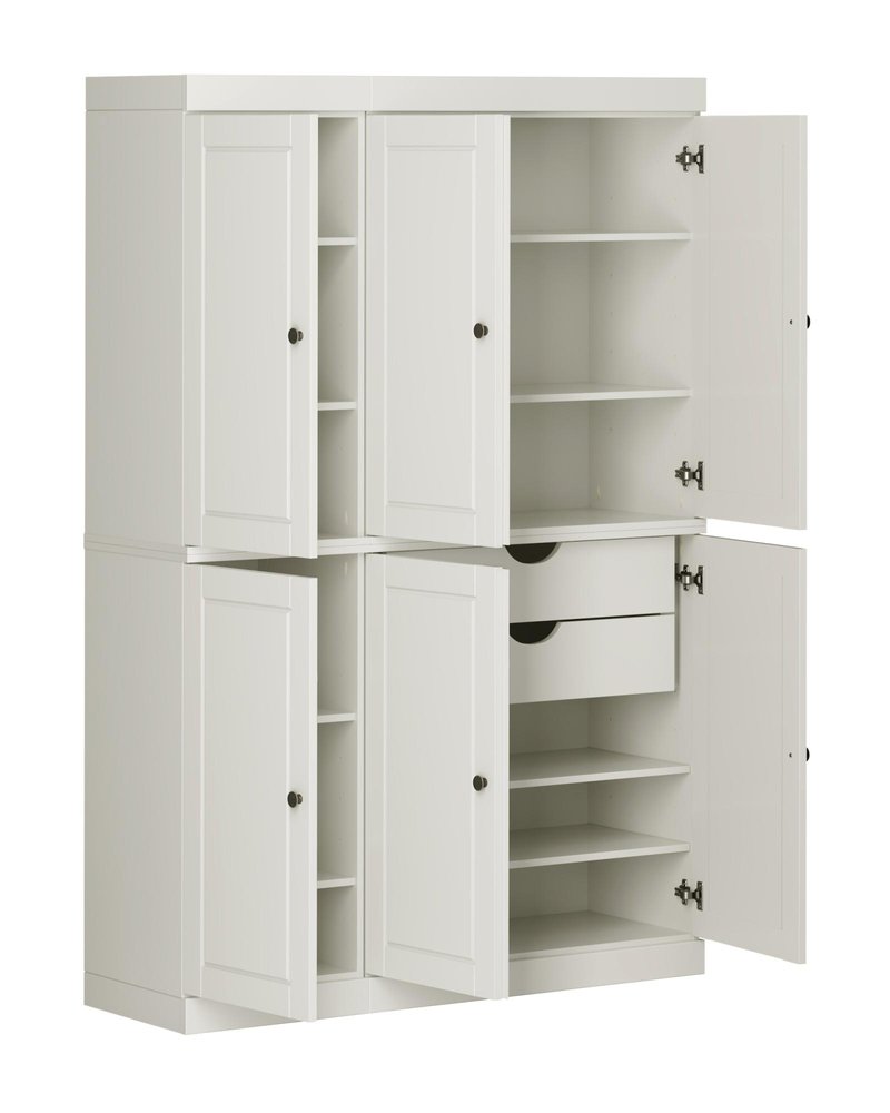72" Off White Solid Wood Six Door Two Drawer Pantry Or Storage Closet