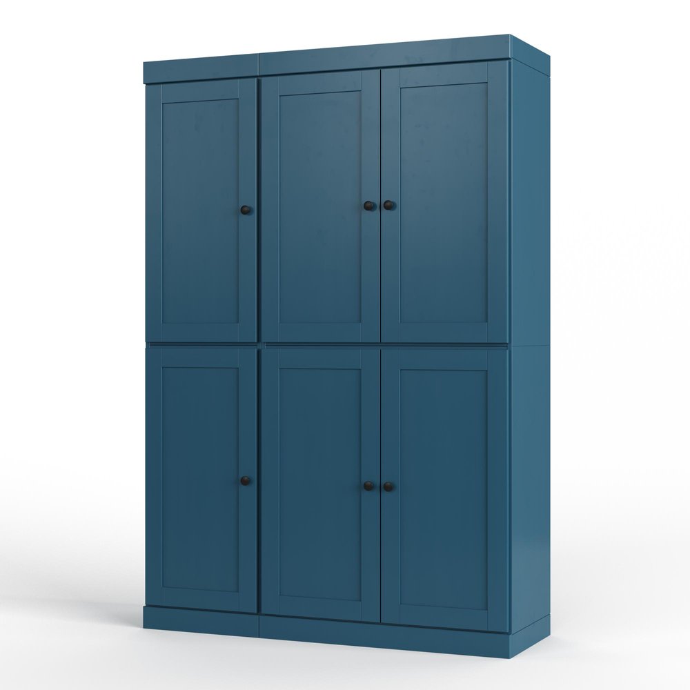 72" Teal Blue Solid Wood Six Door Two Drawer Pantry Or Storage Closet