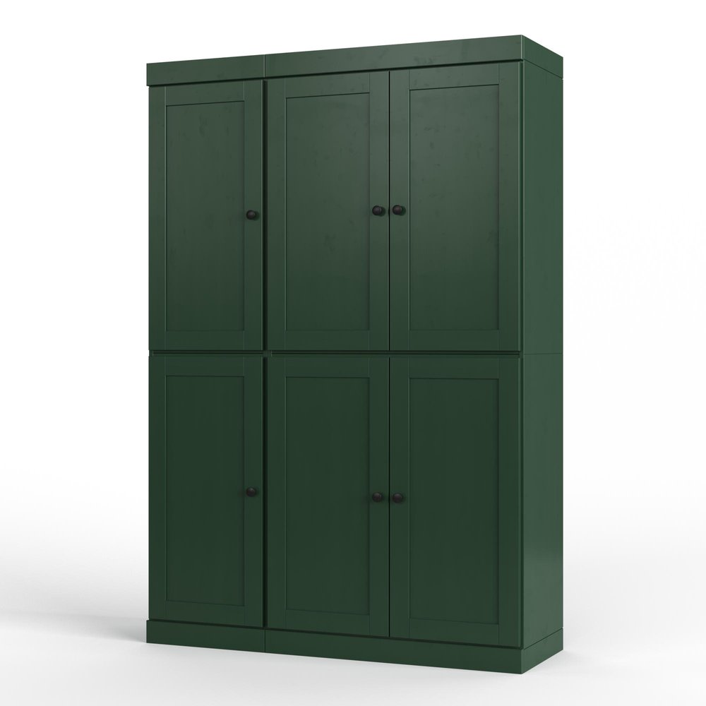 72" Green Solid Wood Six Door Two Drawer Pantry Or Storage Closet