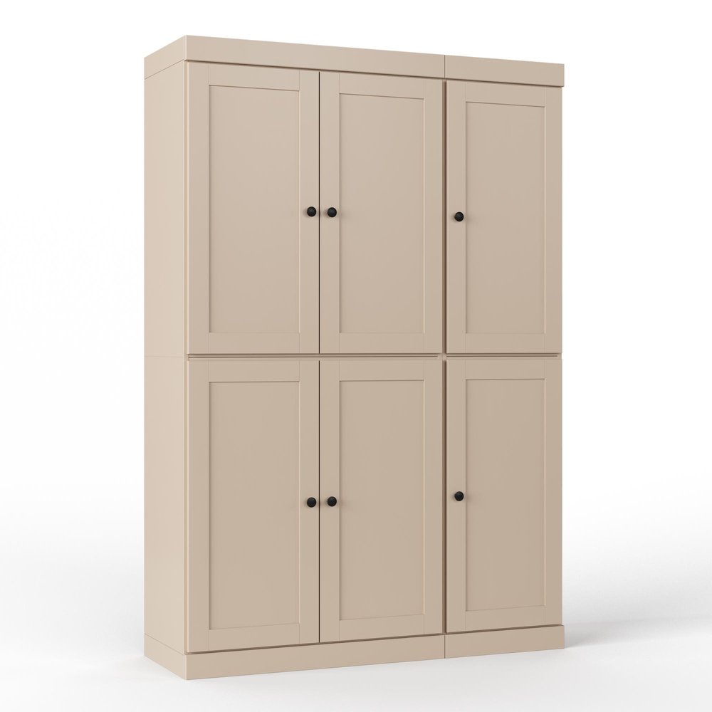 72" Beige Solid Wood Six Door Two Drawer Pantry Or Storage Closet