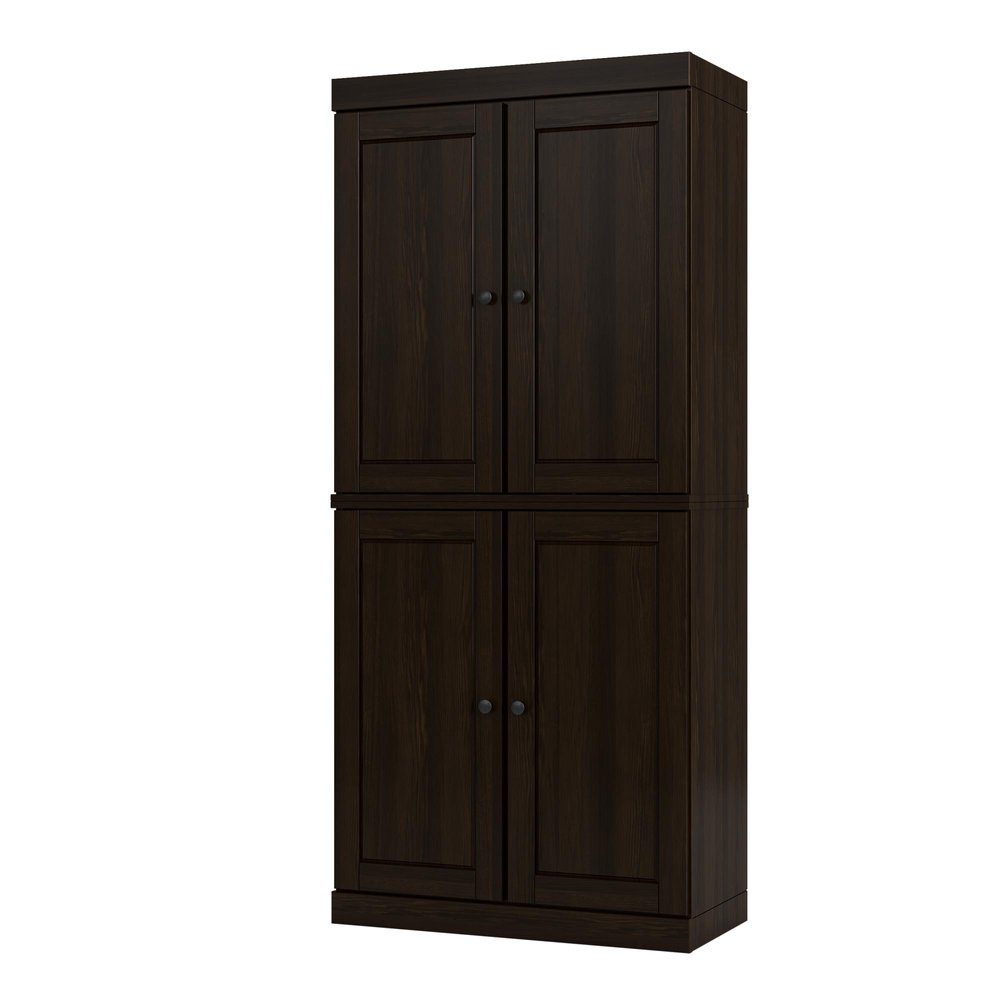 72" Espresso Solid Wood Four Door Pantry Or Storage Closet