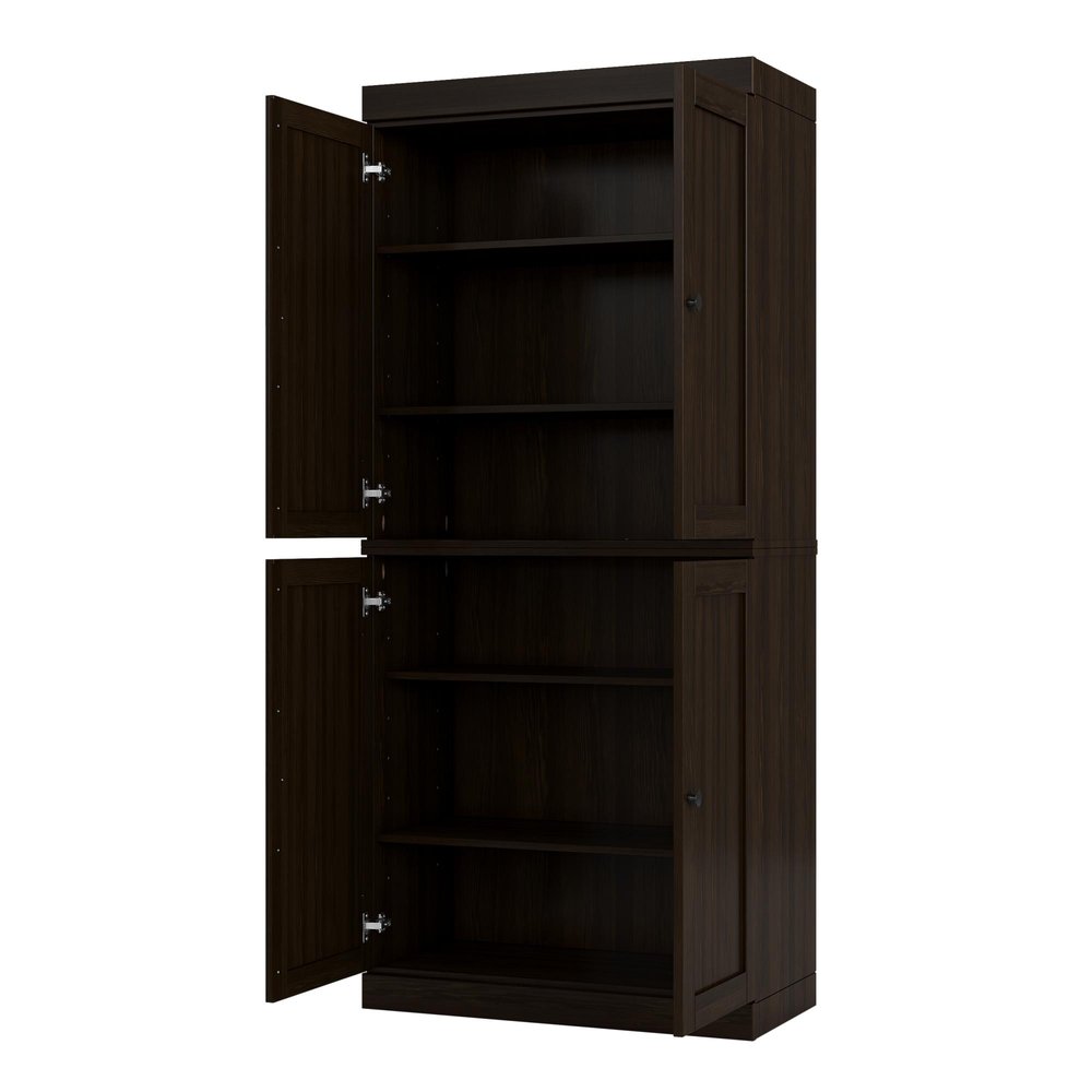 72" Espresso Solid Wood Four Door Pantry Or Storage Closet