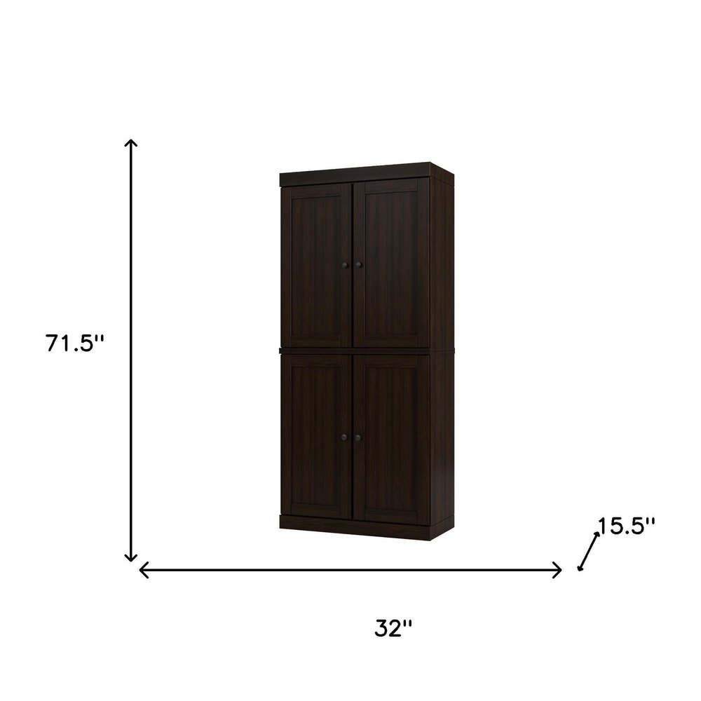 72" Espresso Solid Wood Four Door Pantry Or Storage Closet