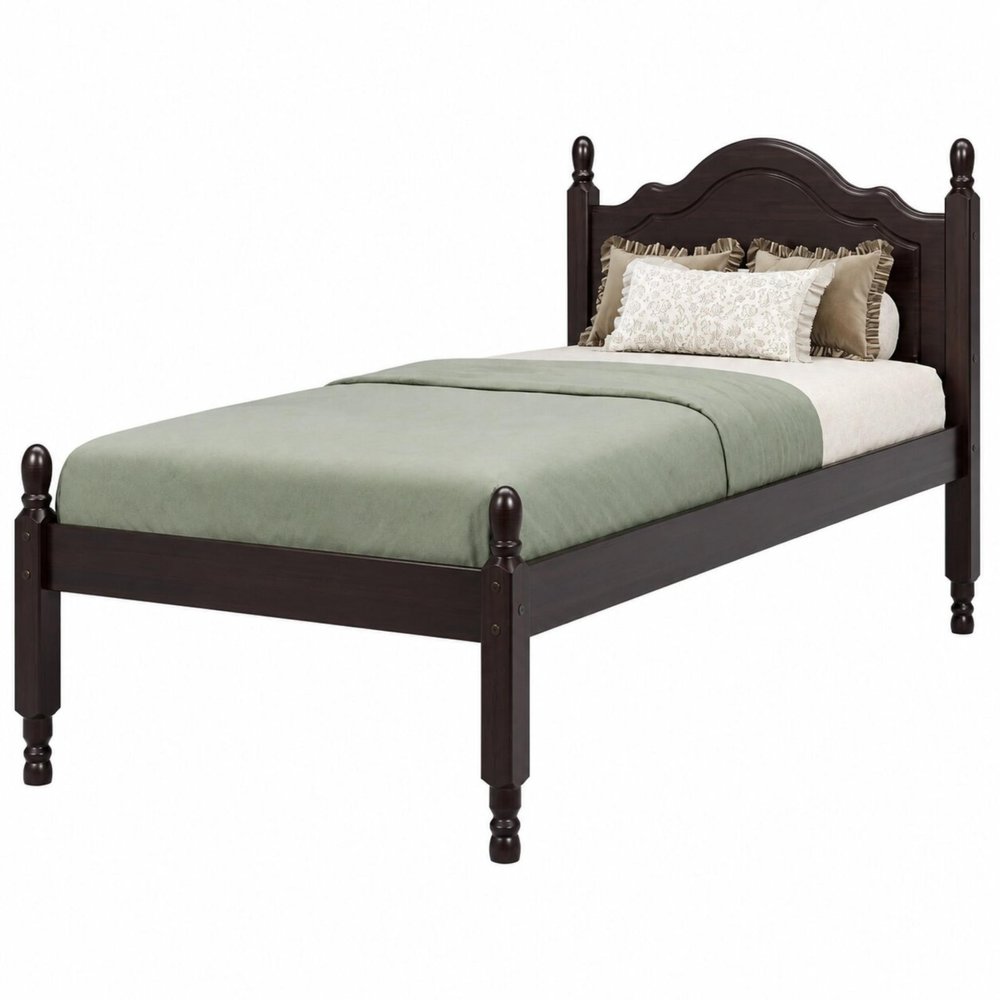 Coffee Solid Wood Twin Bed Frame