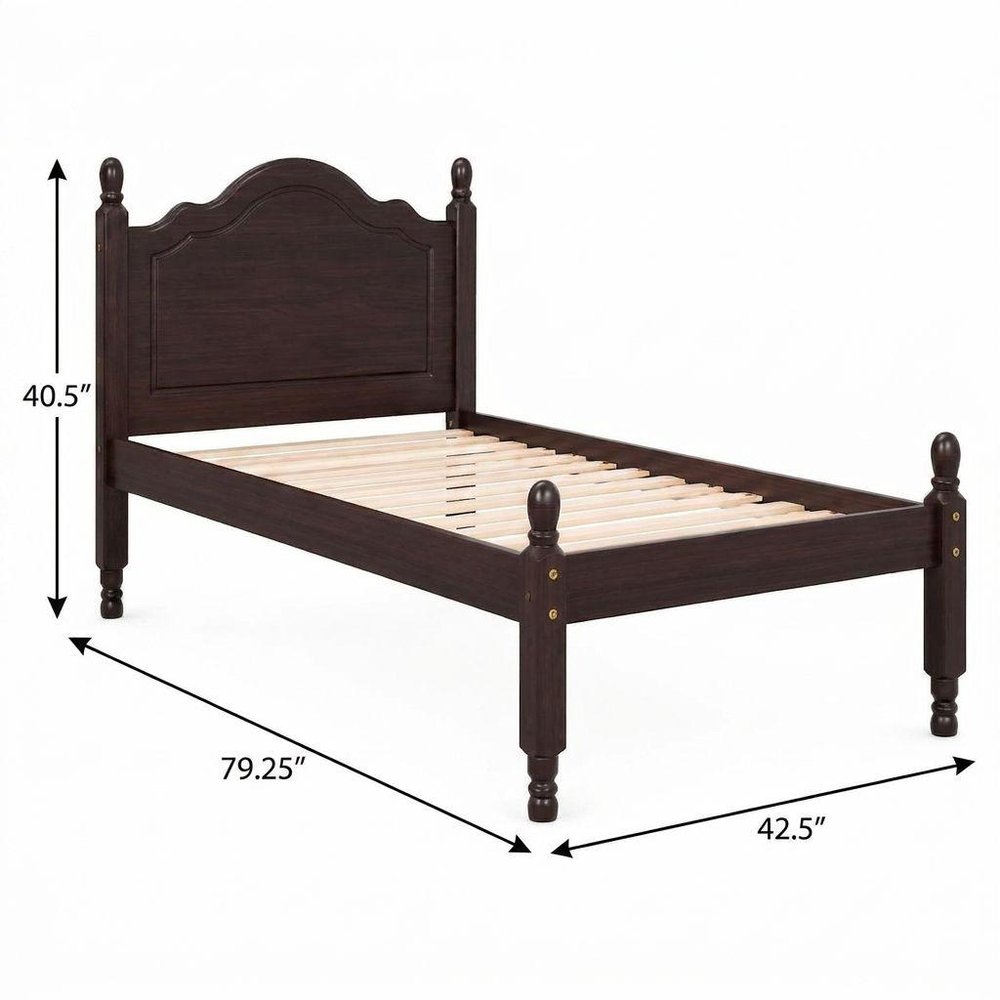 Coffee Solid Wood Twin Bed Frame