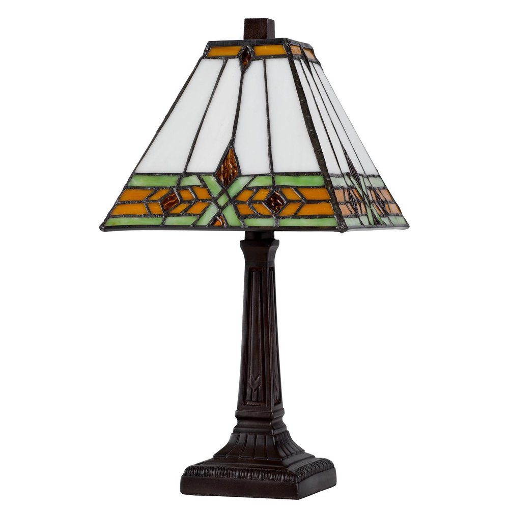 14" Bronze Abstract Square Tiffany Lamp With Square Shade