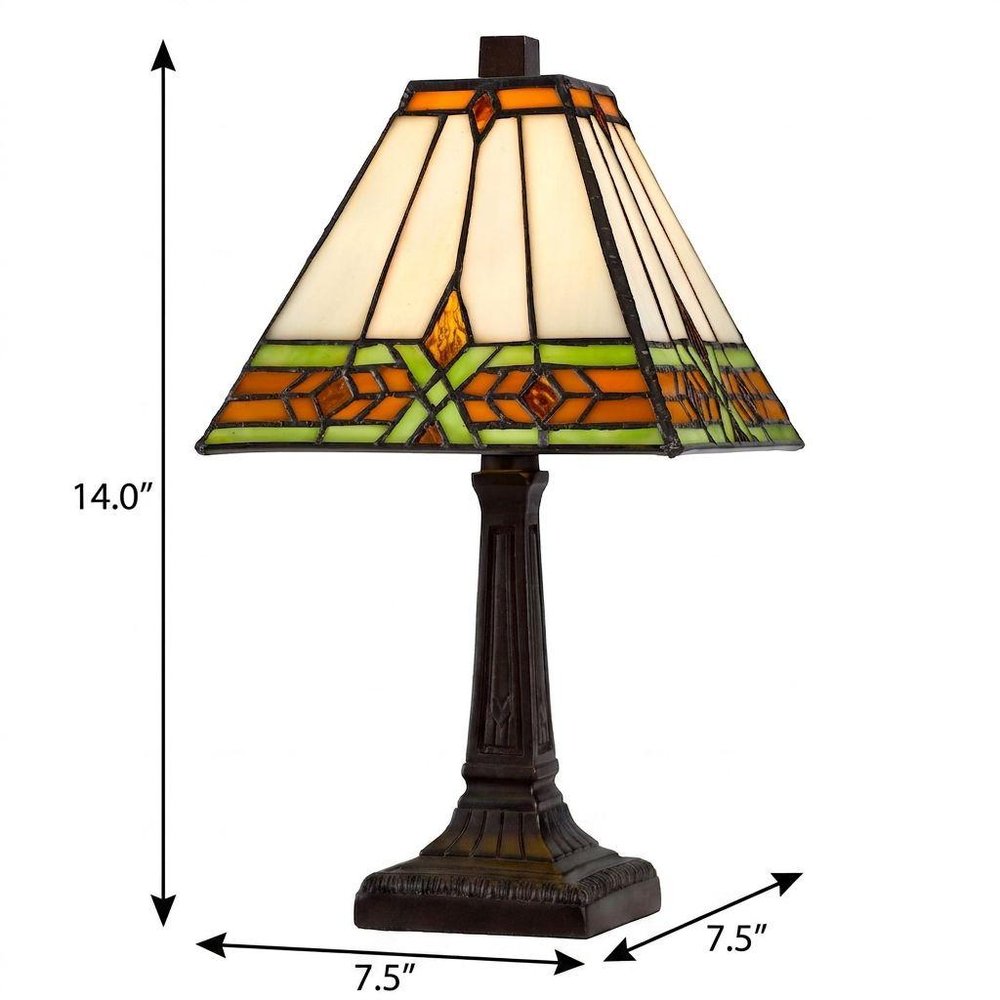 14" Bronze Abstract Square Tiffany Lamp With Square Shade