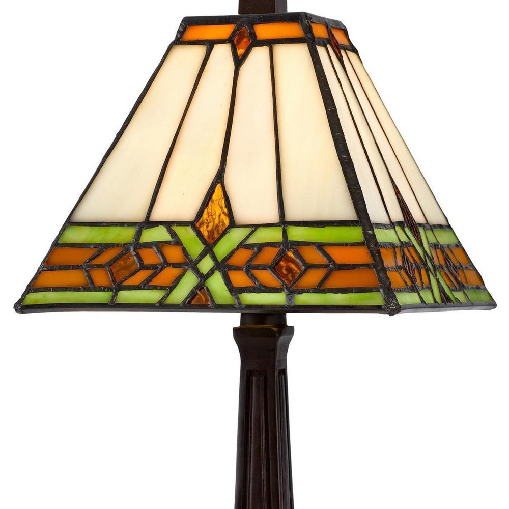14" Bronze Abstract Square Tiffany Lamp With Square Shade