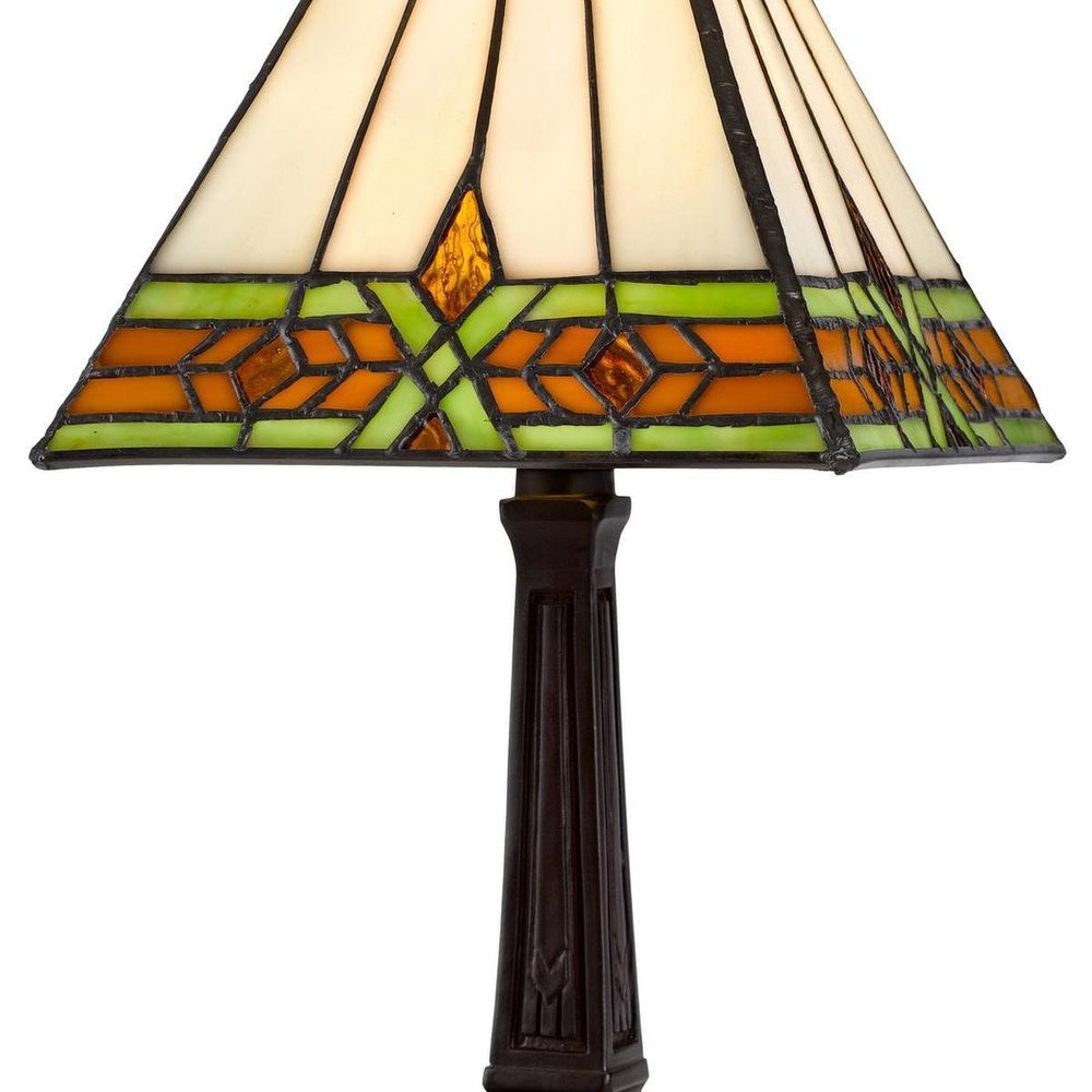 14" Bronze Abstract Square Tiffany Lamp With Square Shade