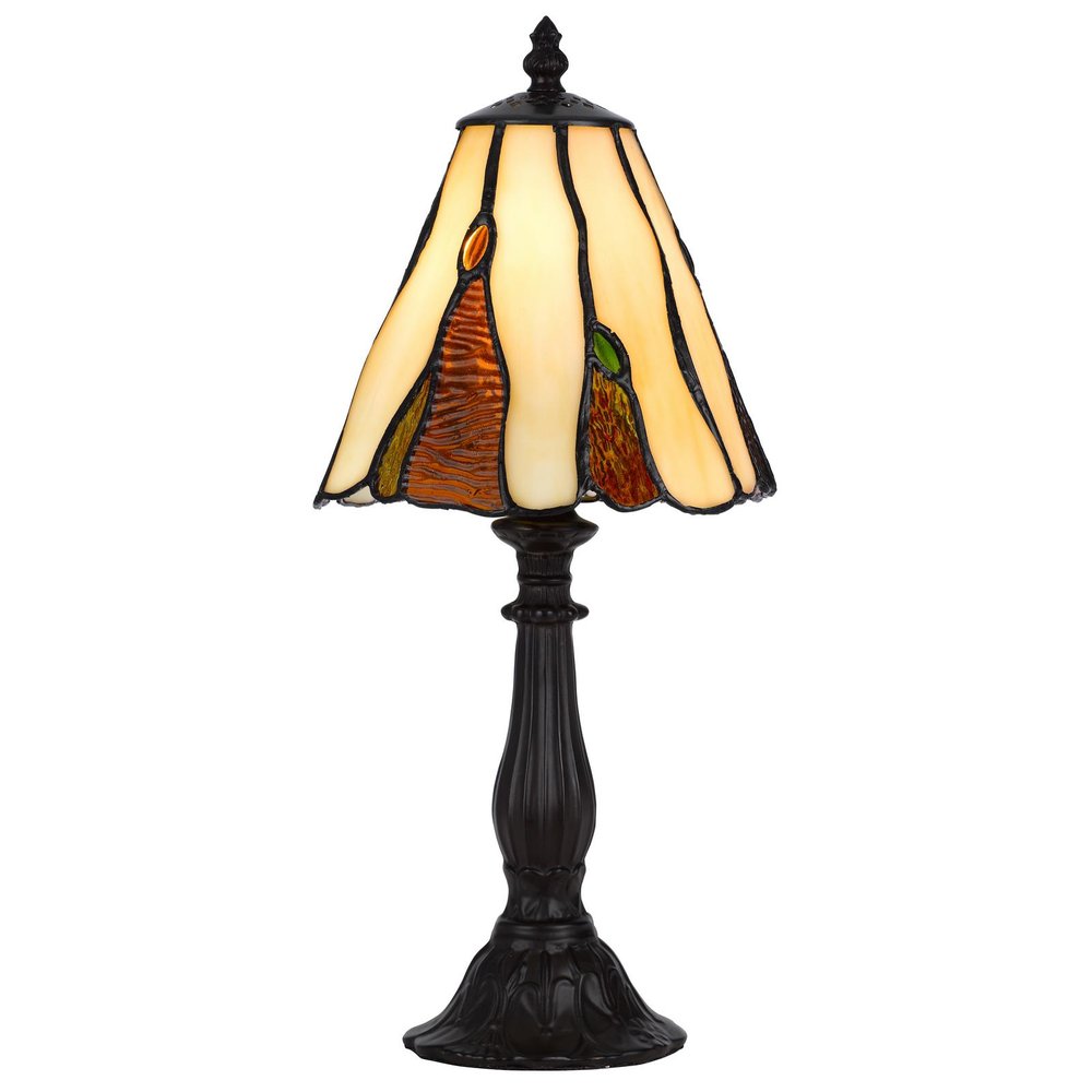 14" Bronze Abstract Round Tiffany Lamp With Cone Shade