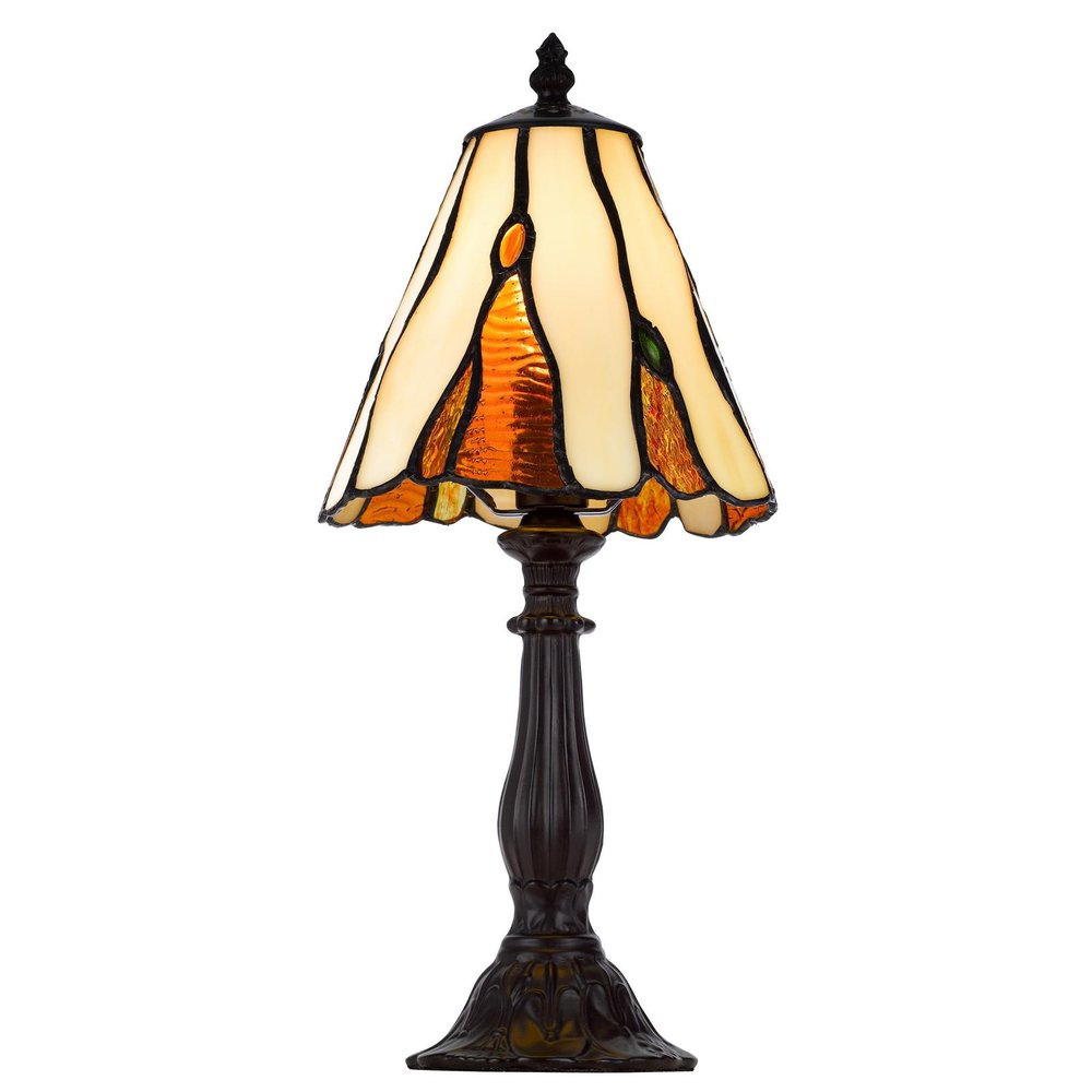 14" Bronze Abstract Round Tiffany Lamp With Cone Shade