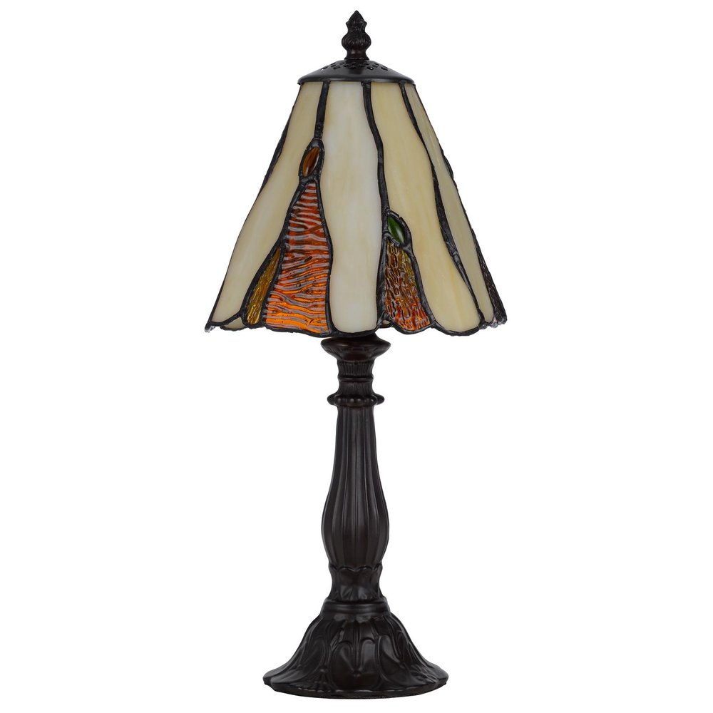 14" Bronze Abstract Round Tiffany Lamp With Cone Shade