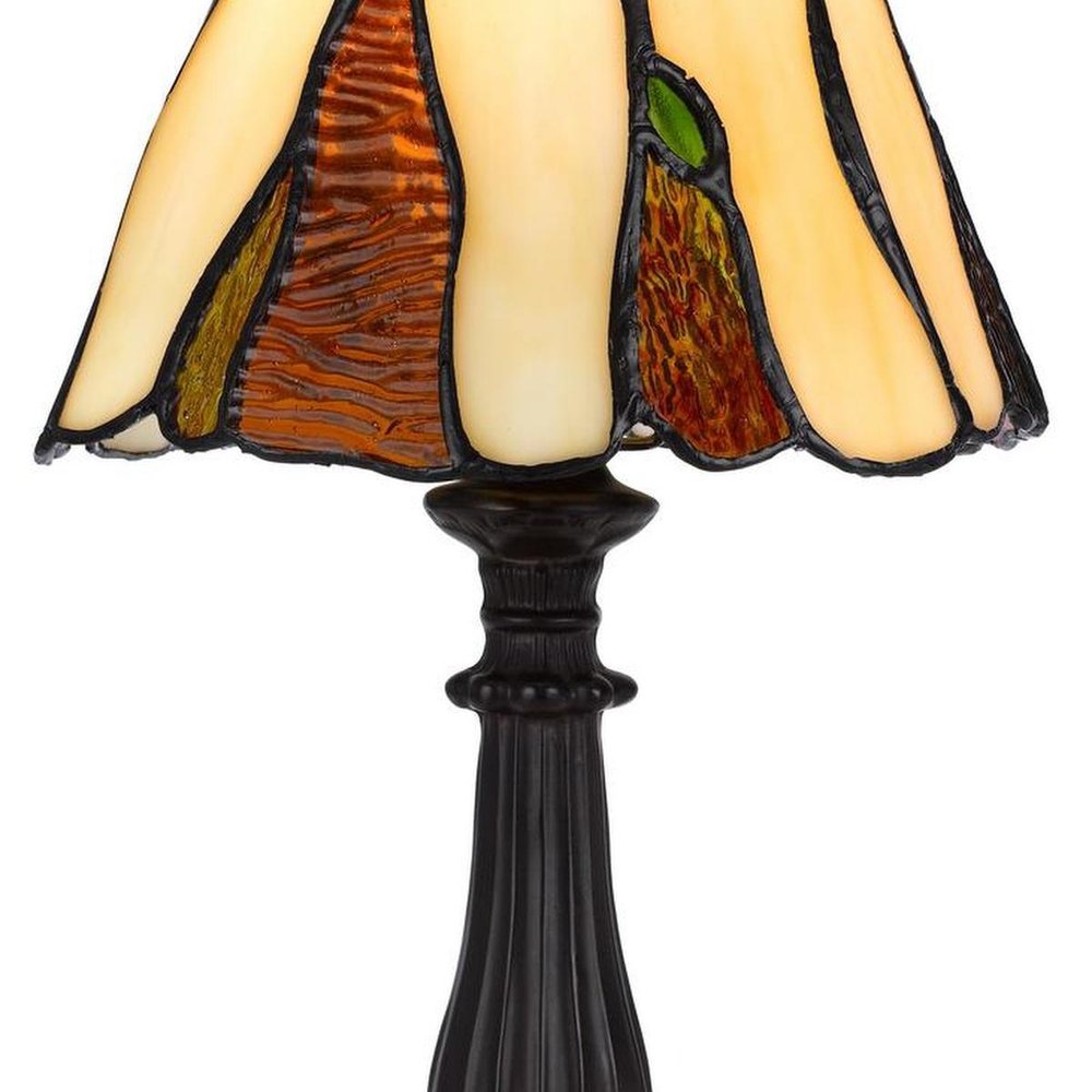14" Bronze Abstract Round Tiffany Lamp With Cone Shade