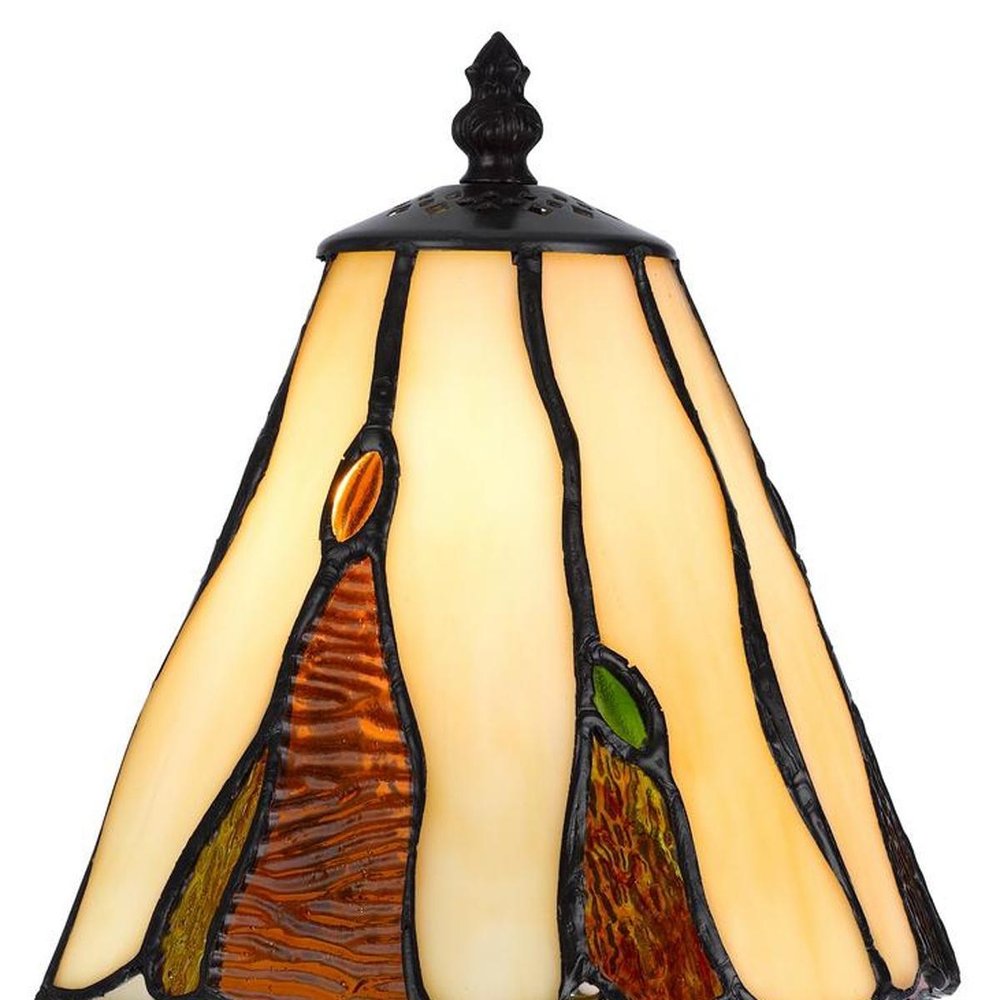 14" Bronze Abstract Round Tiffany Lamp With Cone Shade