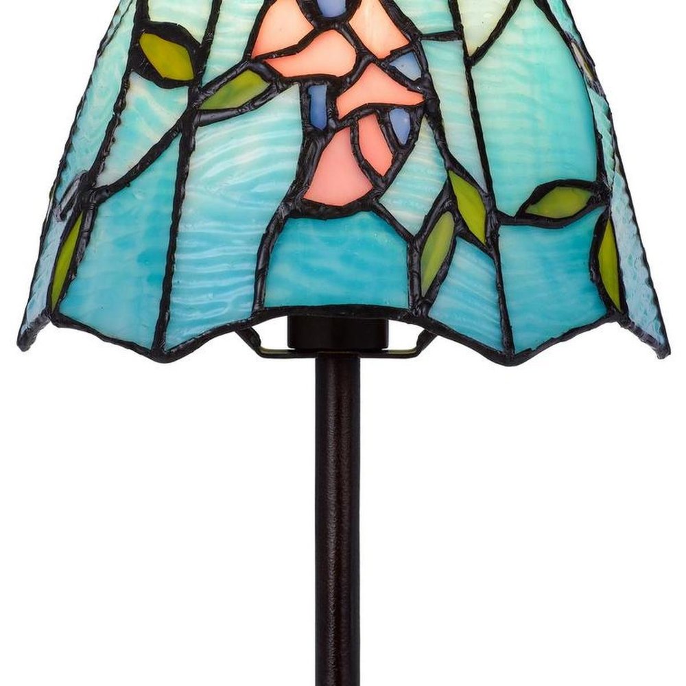13" Bronze Flowers Round Tiffany Lamp With Cone Shade
