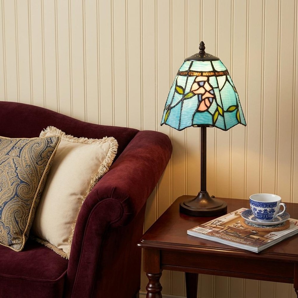 13" Bronze Flowers Round Tiffany Lamp With Cone Shade