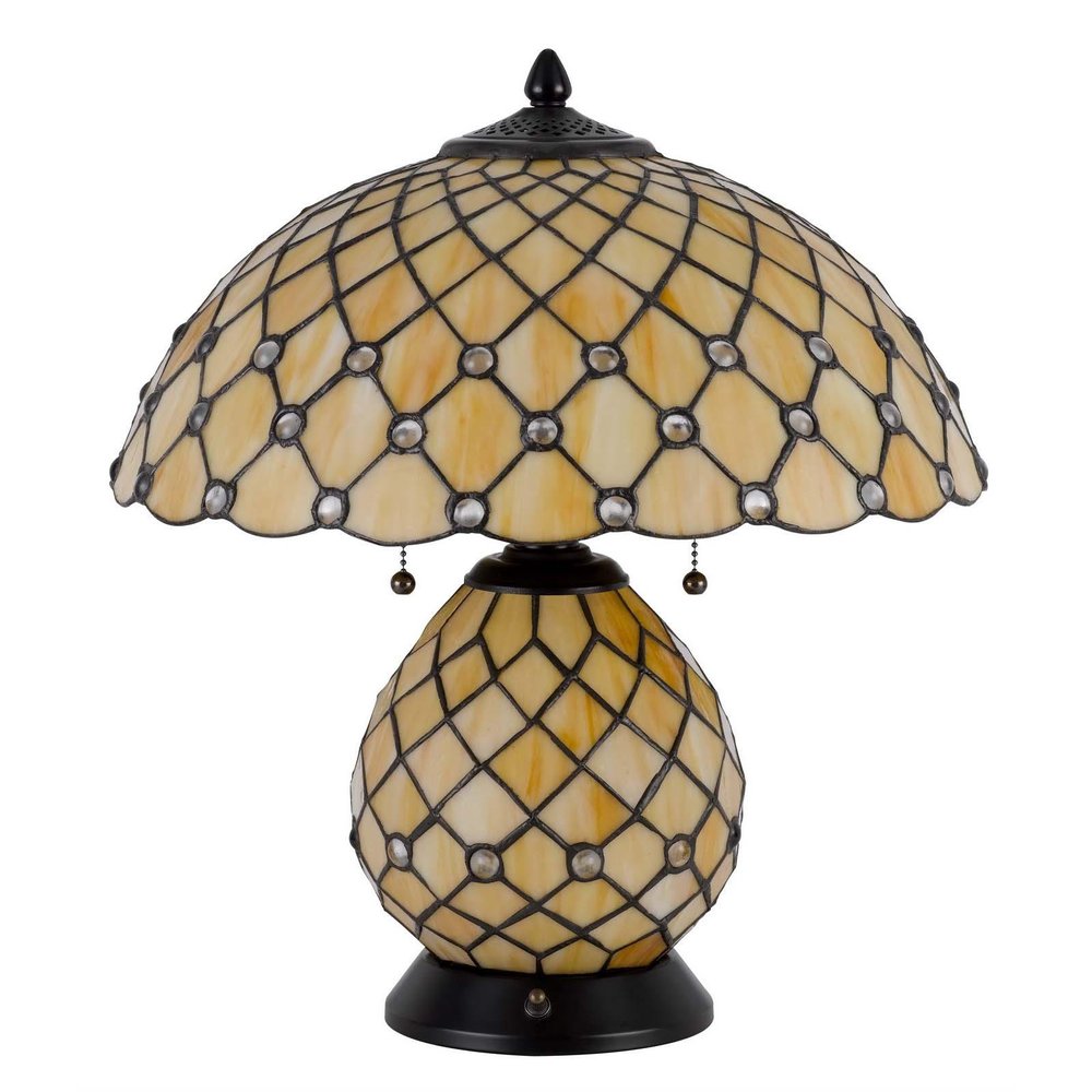 18" Black Two Light Round Tiffany Lamp With Dome Shade