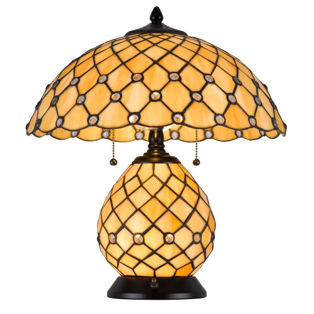 18" Black Two Light Round Tiffany Lamp With Dome Shade
