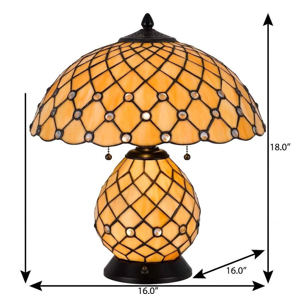 18" Black Two Light Round Tiffany Lamp With Dome Shade