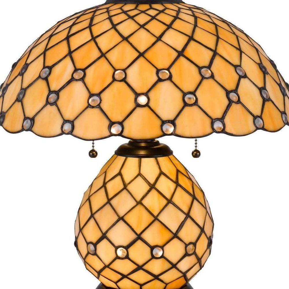 18" Black Two Light Round Tiffany Lamp With Dome Shade