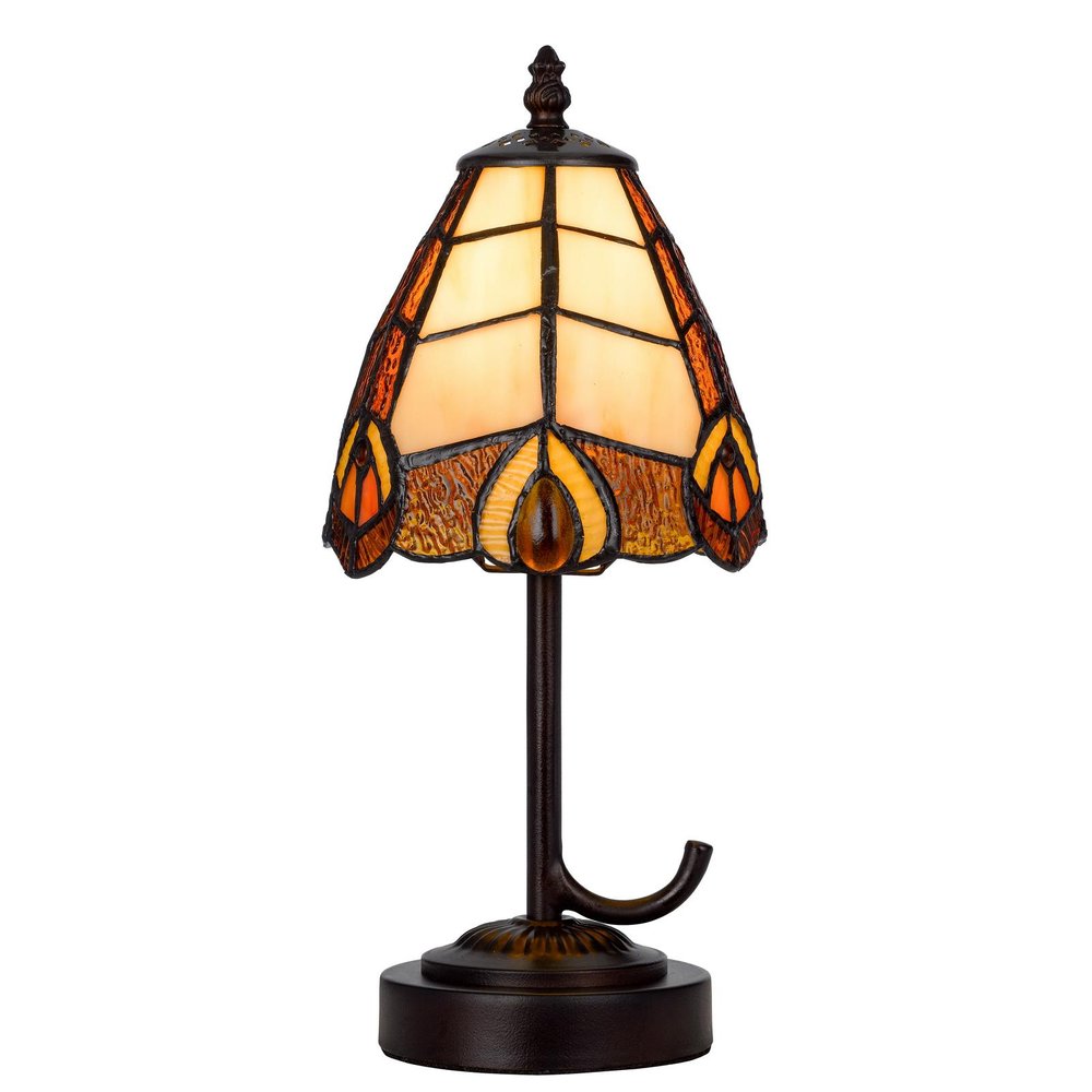13" Bronze Abstract Round Tiffany Lamp With Cone Shade