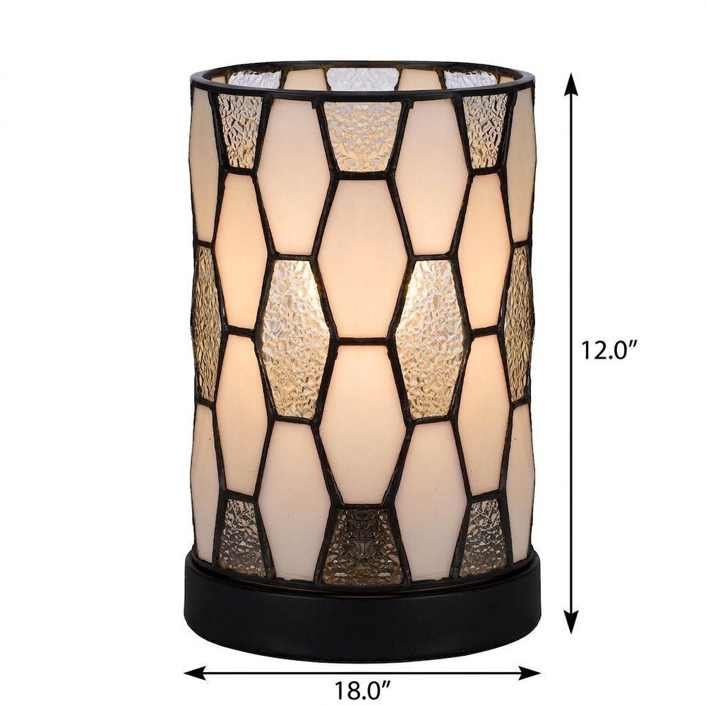12" Bronze Abstract Tiffany Lamp With Cylinder Shade