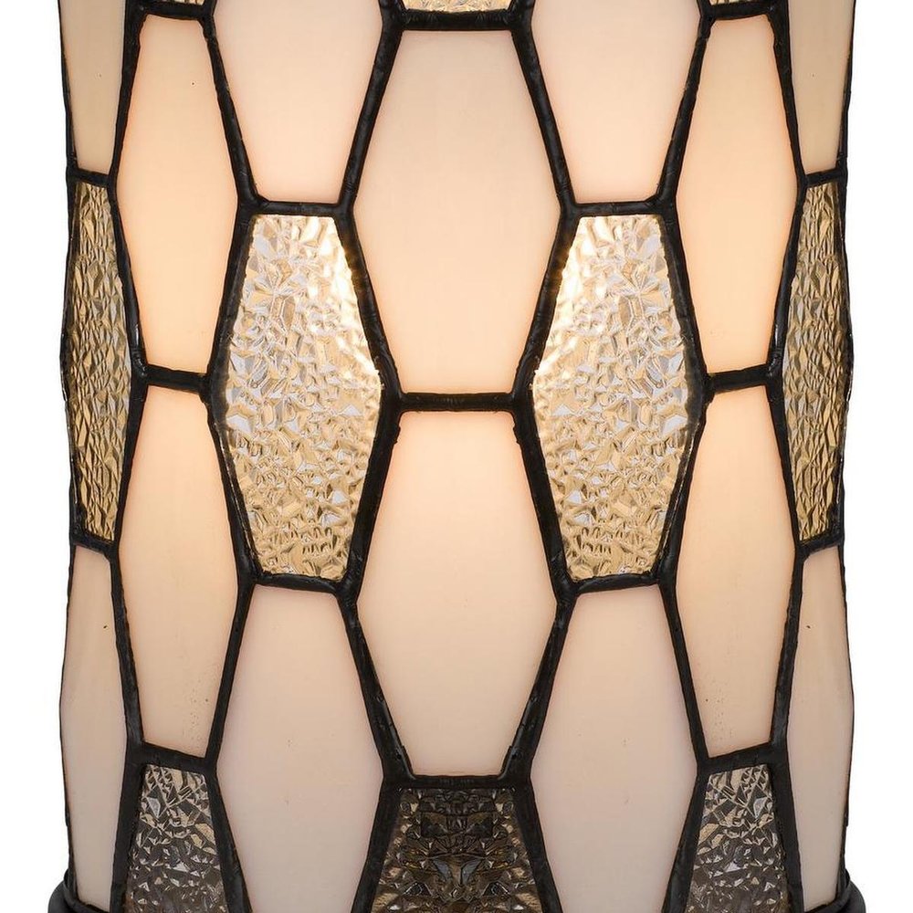 12" Bronze Abstract Tiffany Lamp With Cylinder Shade