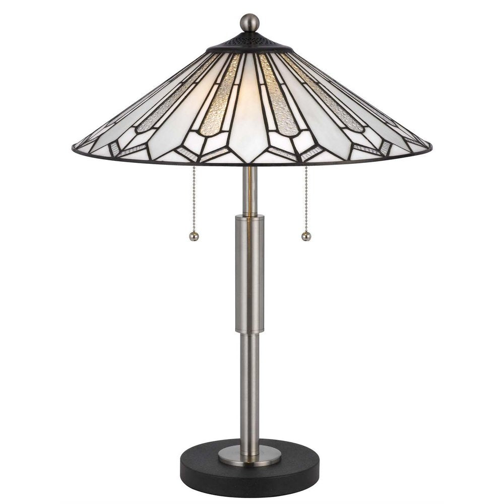 23" Black Abstract Two Light Round Tiffany Lamp With Empire Shade