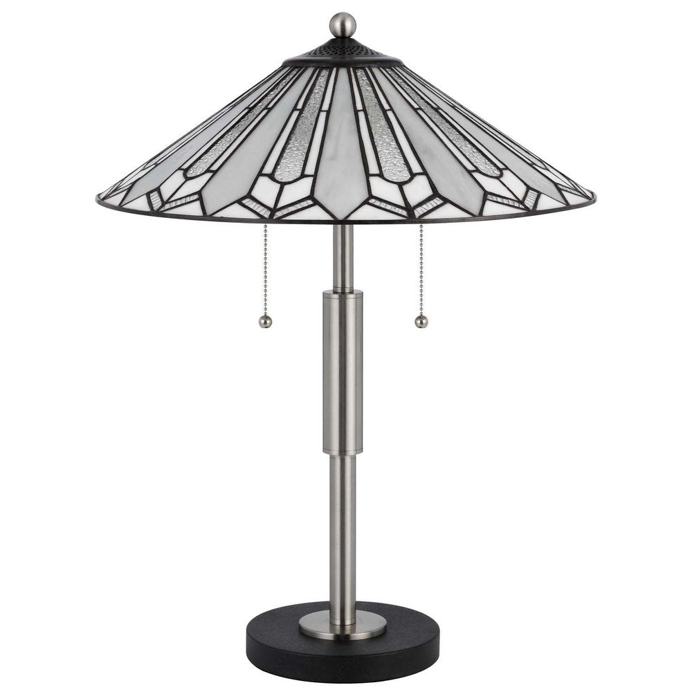 23" Black Abstract Two Light Round Tiffany Lamp With Empire Shade