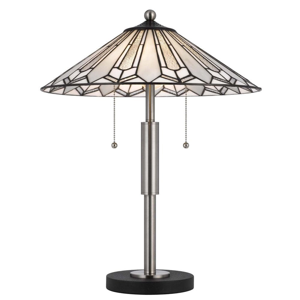 23" Black Abstract Two Light Round Tiffany Lamp With Empire Shade