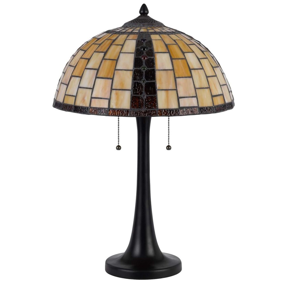 24" Bronze Abstract Two Light Round Tiffany Lamp With Dome Shade