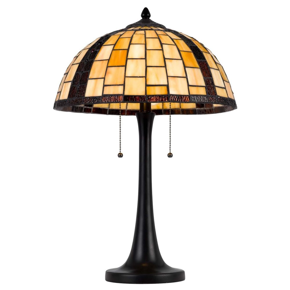 24" Bronze Abstract Two Light Round Tiffany Lamp With Dome Shade