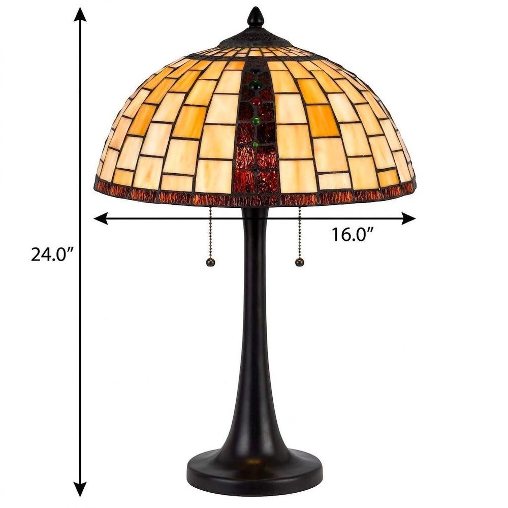 24" Bronze Abstract Two Light Round Tiffany Lamp With Dome Shade