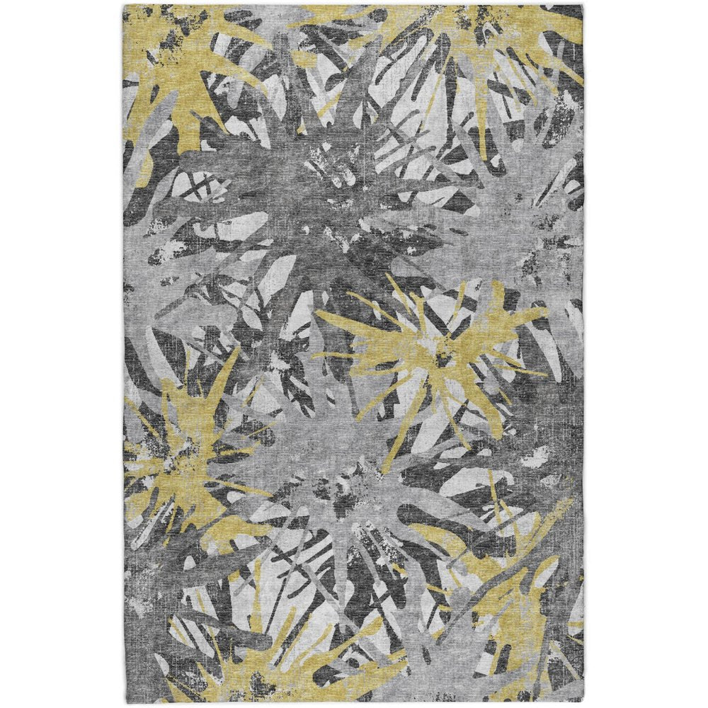 9' X 12' Yellow And Gray Abstract Shag Washable Area Rug With UV Protection