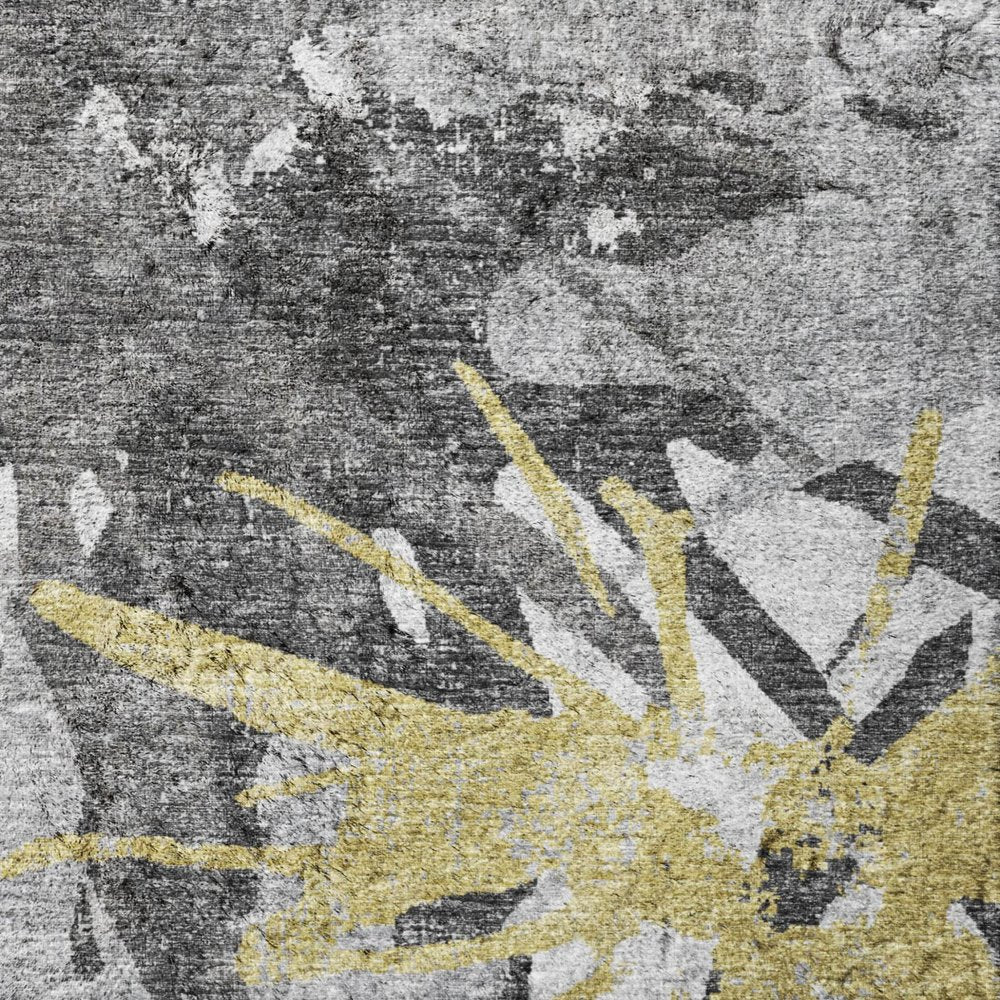 9' X 12' Yellow And Gray Abstract Shag Washable Area Rug With UV Protection