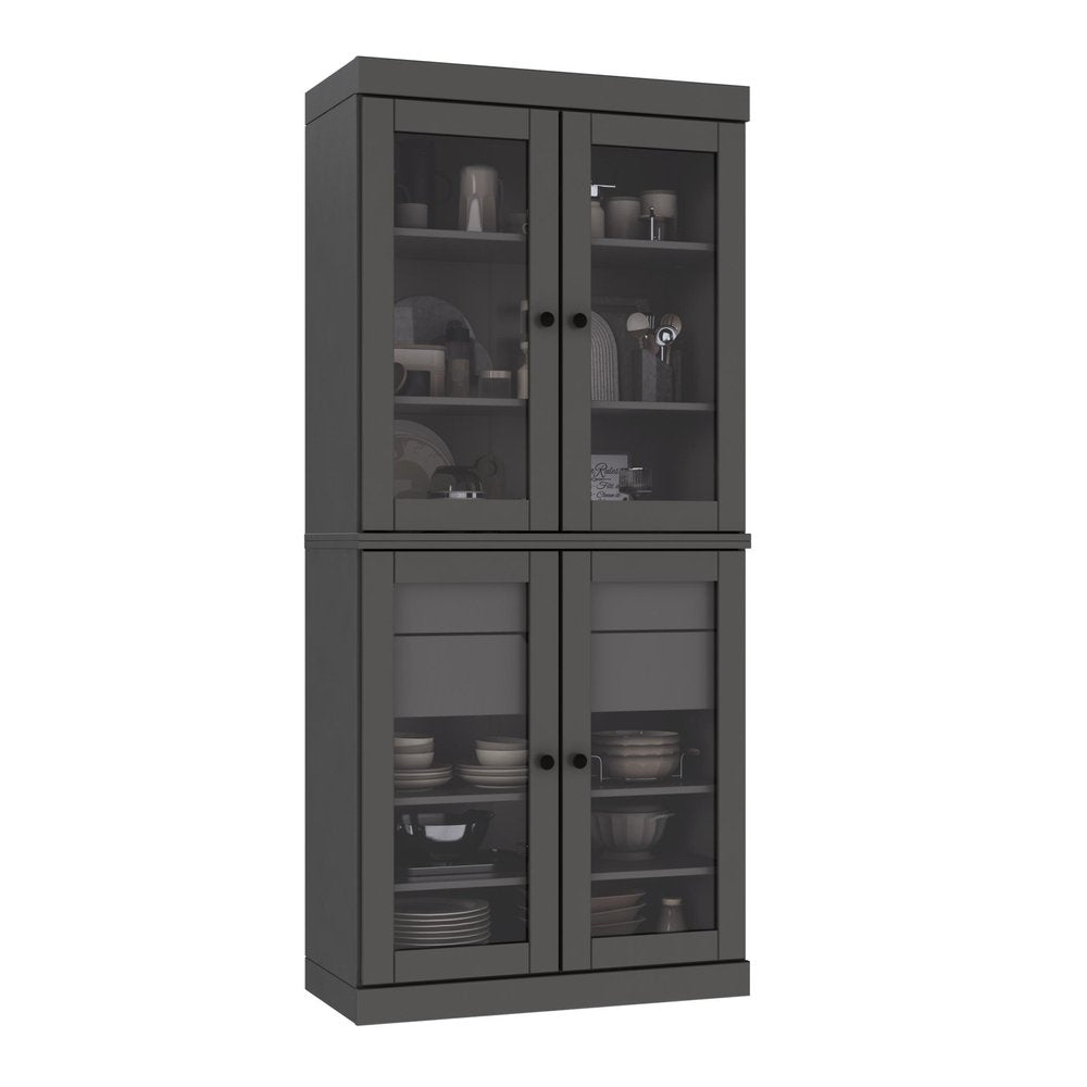 72" Gray Solid Wood Four Door Two Drawer Pantry Or Storage Closet