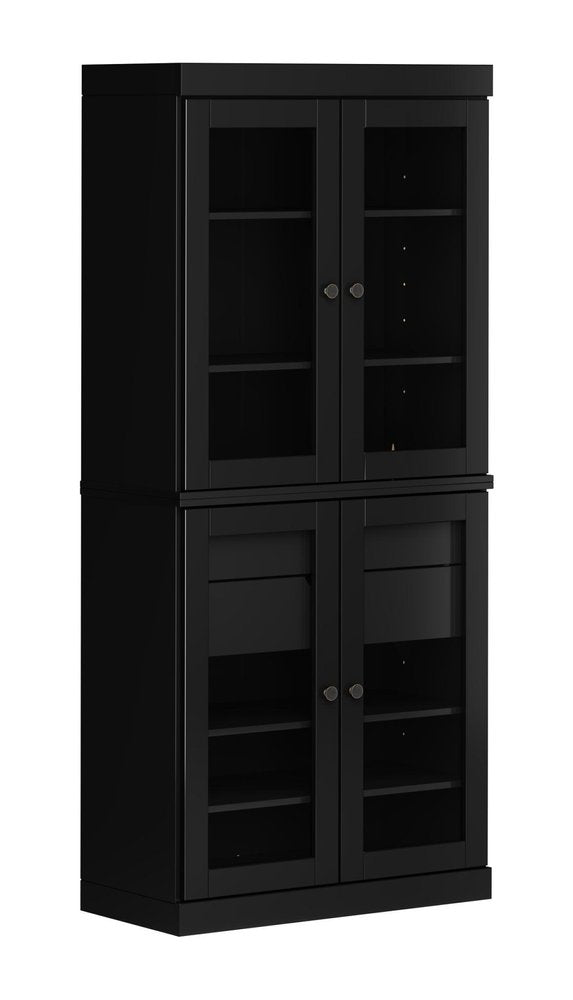 72" Black Solid Wood Four Door Two Drawer Pantry Or Storage Closet