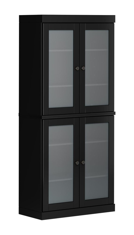 72" Black Solid Wood Four Door Pantry Or Storage Closet