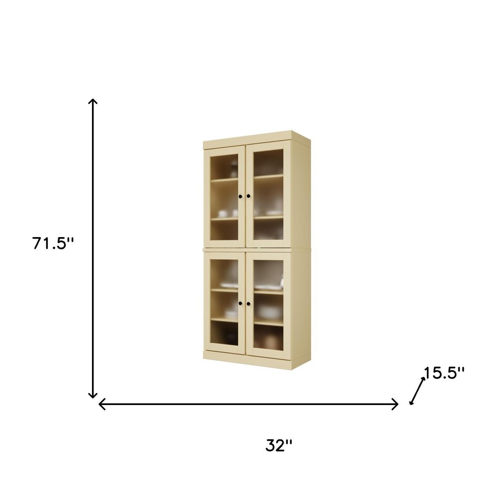 72" Yellow Solid Wood Four Door Pantry Or Storage Closet