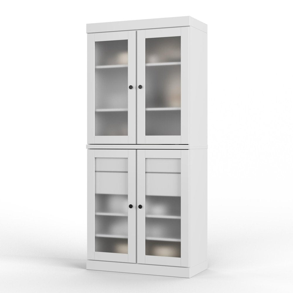72" White Solid Wood Four Door Two Drawer Pantry Or Storage Closet