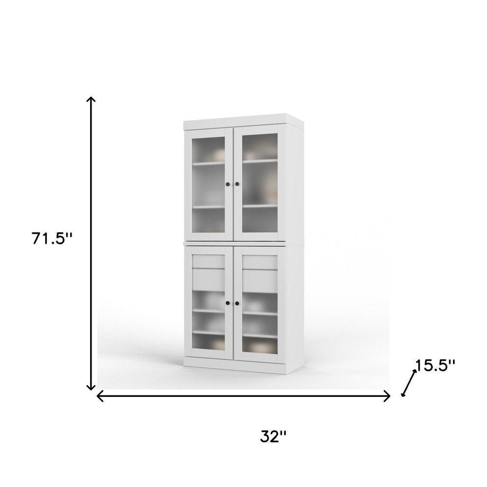 72" White Solid Wood Four Door Two Drawer Pantry Or Storage Closet