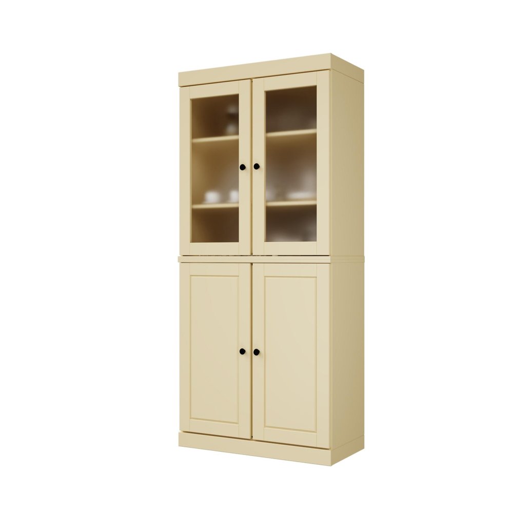 72" Yellow Solid Wood Four Door Two Drawer Pantry Or Storage Closet