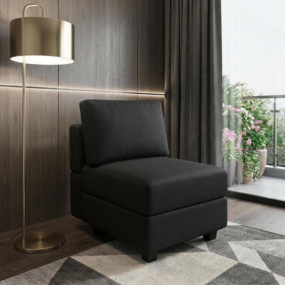 26" Black Faux Leather Lounge Chair With Storage