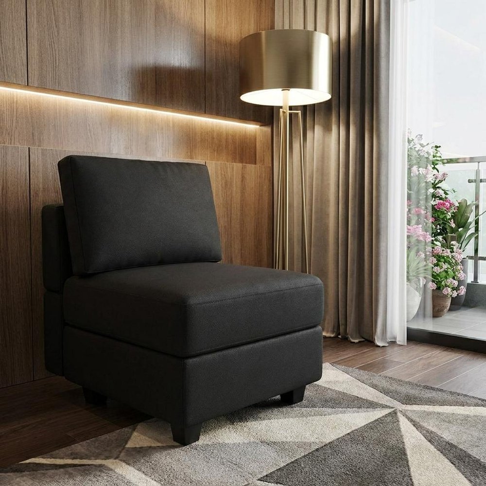 26" Black Faux Leather Lounge Chair With Storage