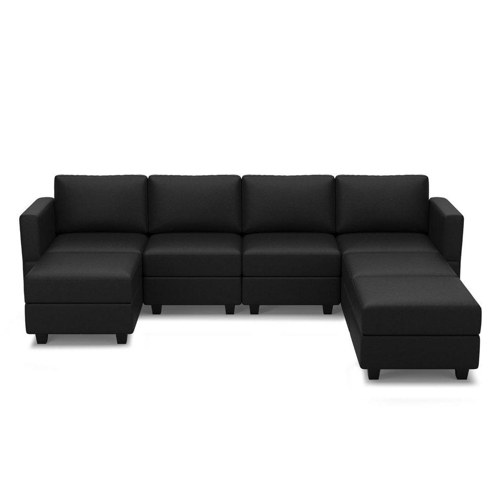 Beige Faux Leather Modular U Shaped Eight Piece Corner Sectional