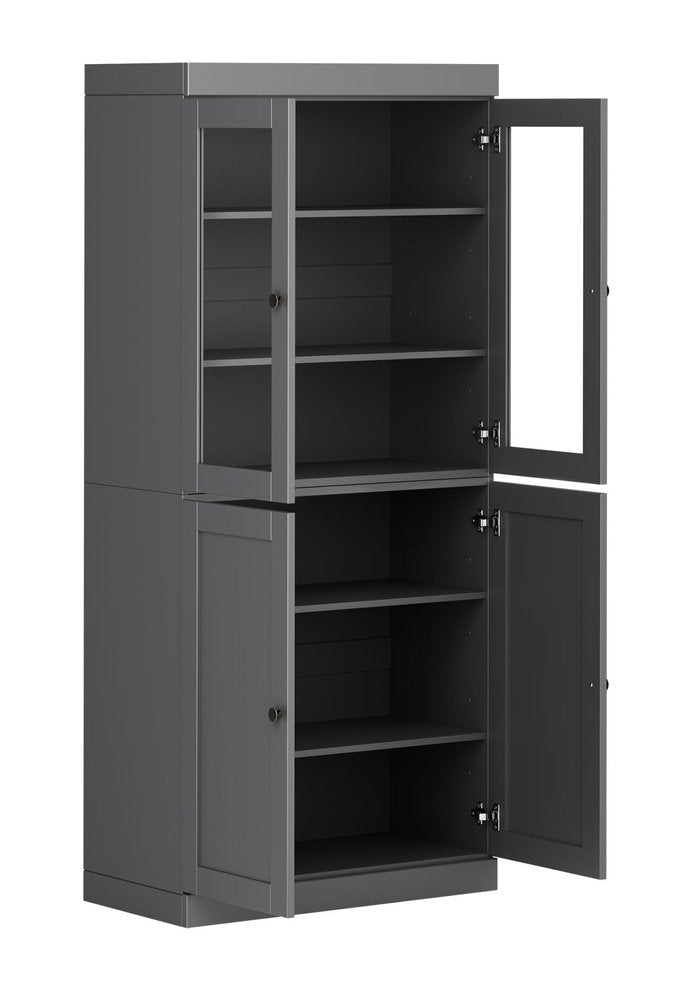 72" Gray Solid Wood Four Door Pantry Or Storage Closet