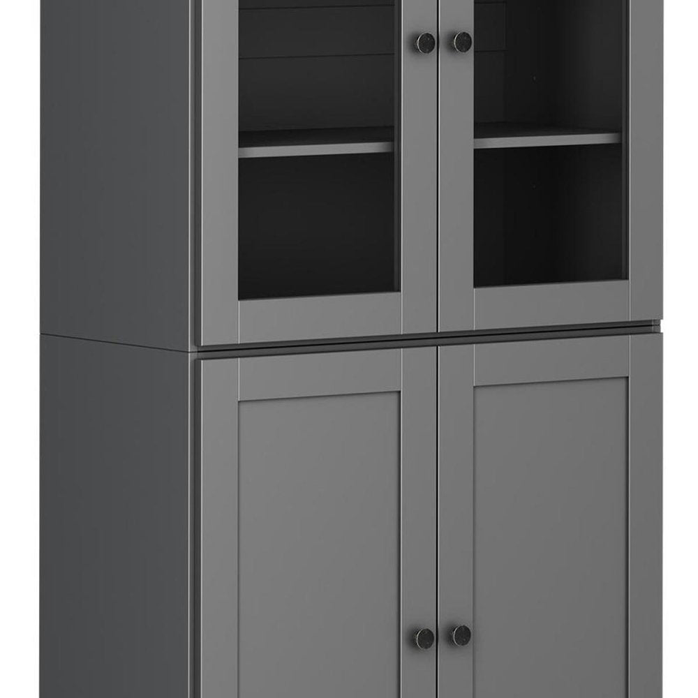 72" Gray Solid Wood Four Door Pantry Or Storage Closet