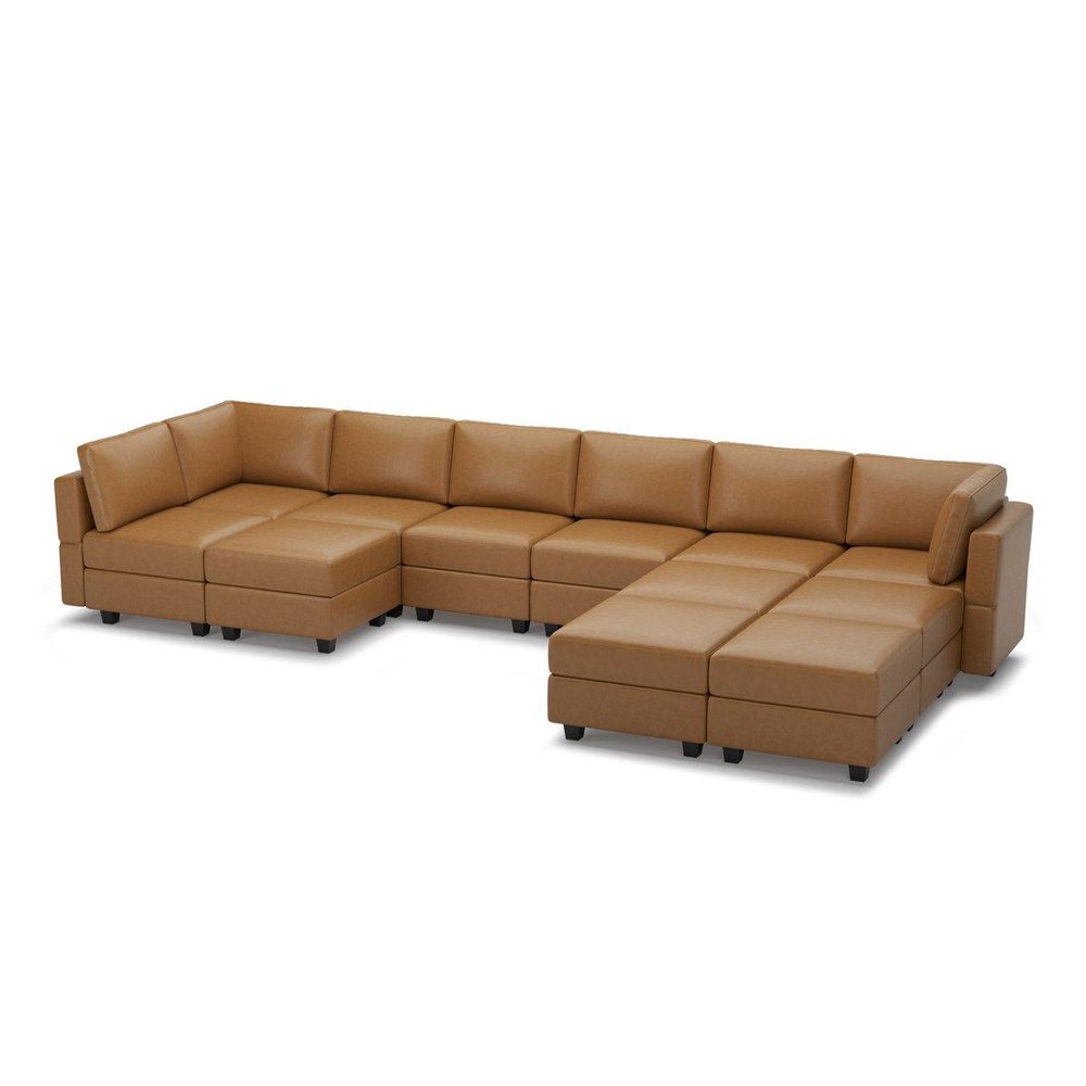 Beige Faux Leather Modular U Shaped Twelve Piece Corner Sectional