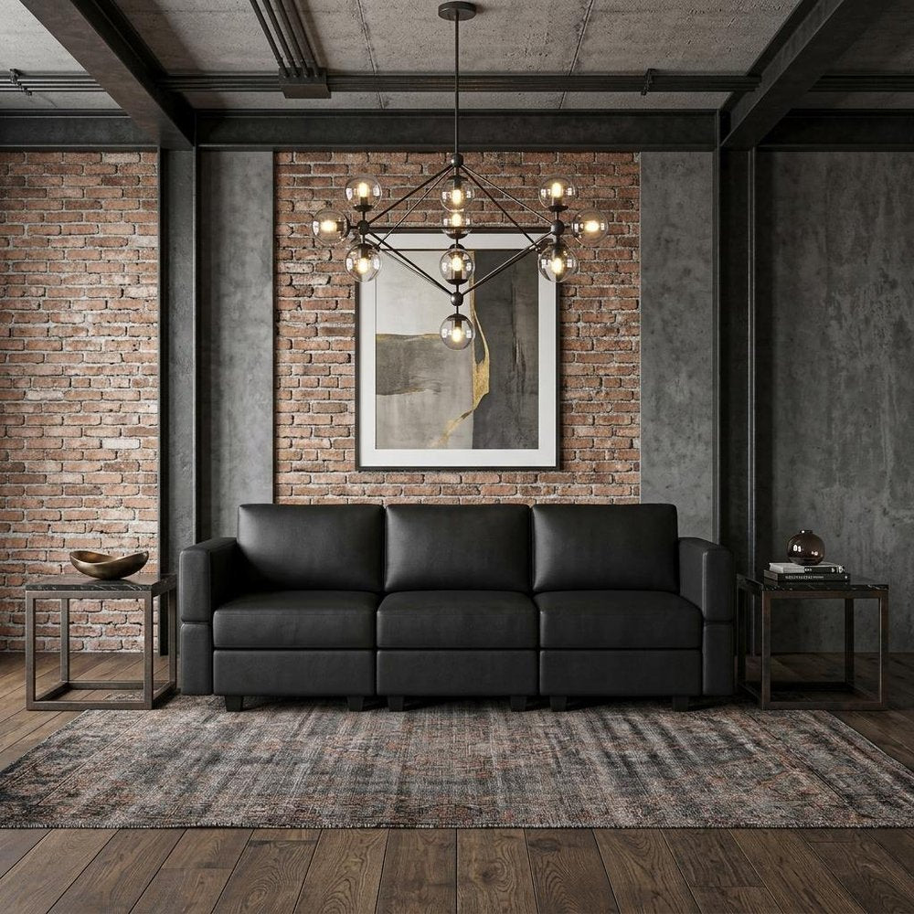 79" Beige Faux Leather Modular Sofa And Storage